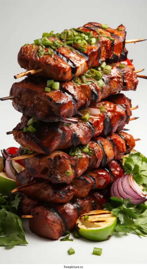 A stack of delicious looking shish kebabs