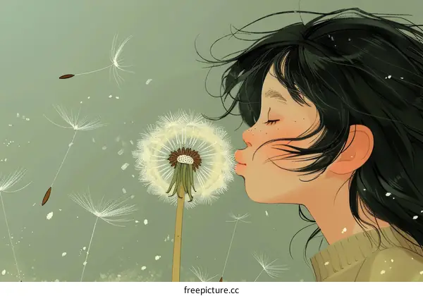 Girl Blowing on a Dandelion