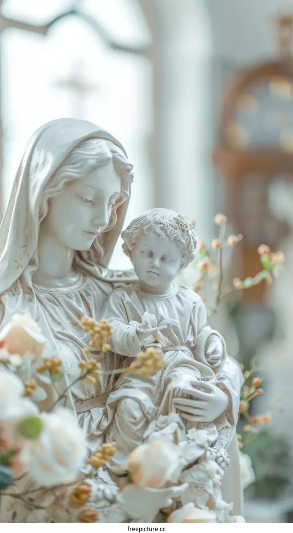 Religious Statue of Virgin Mary and Child Jesus