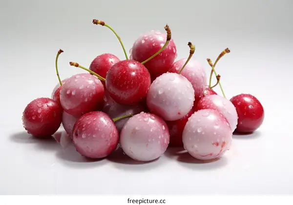 Fresh cherries covered with water drops