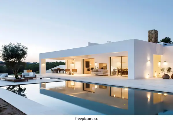 Modern Minimalist White Villa with Swimming Pool
