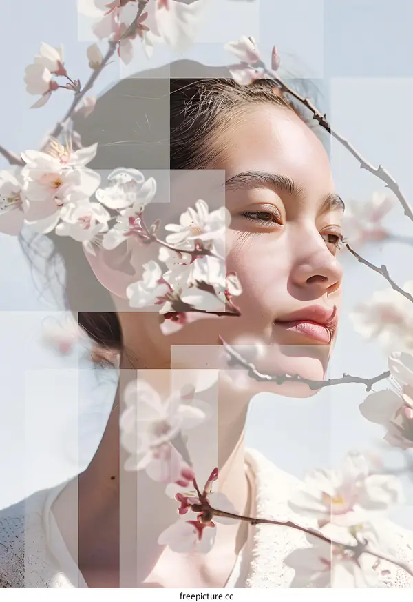 Woman with Flower Branch and Spring