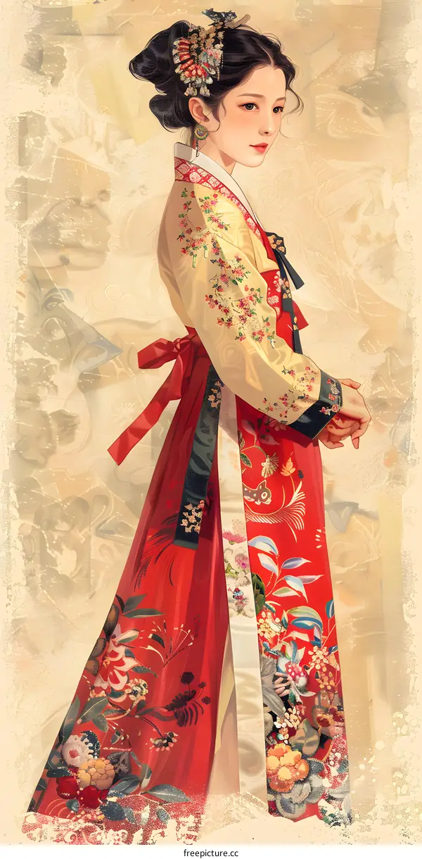 Traditional Korean Hanbok Fashion Illustration