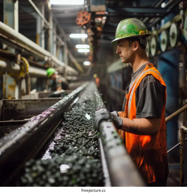 A Concentrated Worker Operating Machinery in a Processing Plant