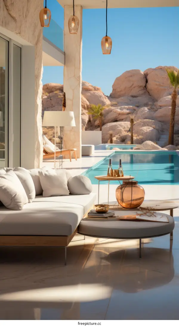 Modern luxury house with pool and mountain views