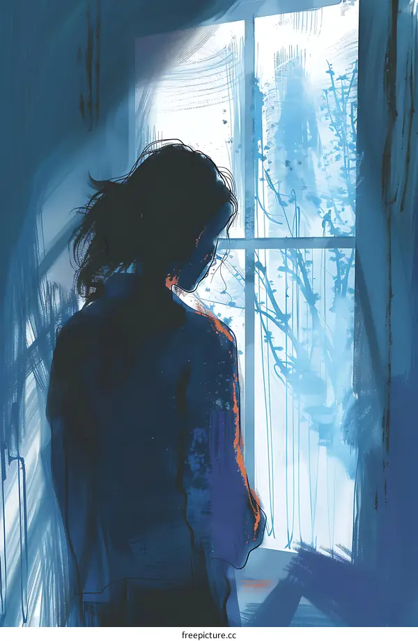 Silhouette of a Woman Looking Out a Window