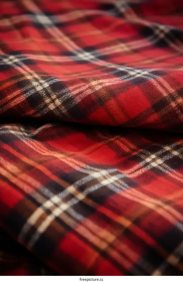 Red and black wool fabric with a tartan pattern