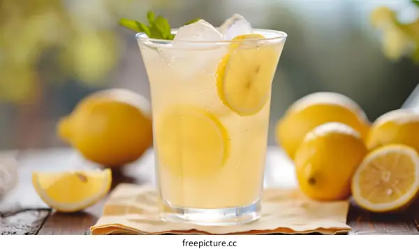 Refreshing Summer Lemonade with Lemon Slices and Ice