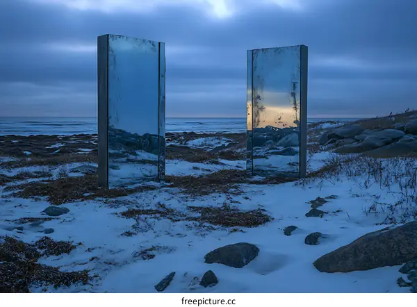 Two Mirrors Reflecting the Sea and Sky at Sunset