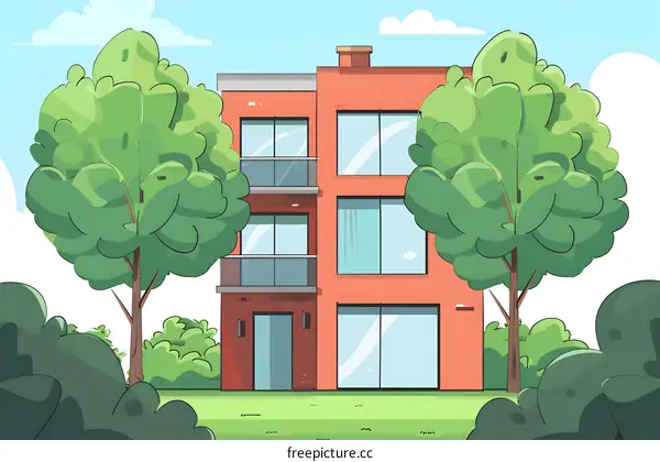 Modern House with Green Trees