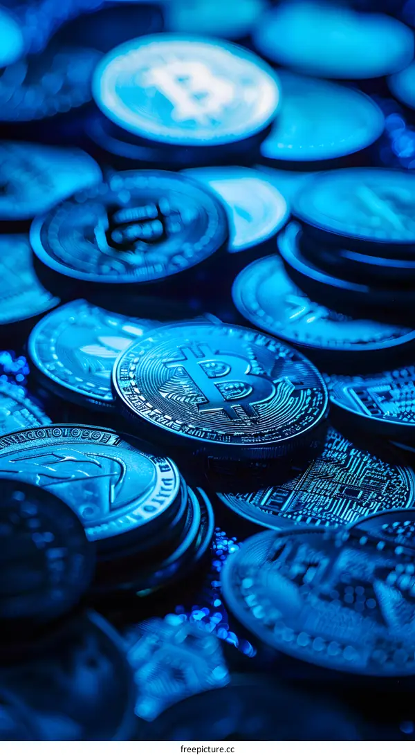 A pile of physical bitcoins