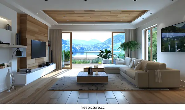 Modern Living Room Interior Design with Mountain View