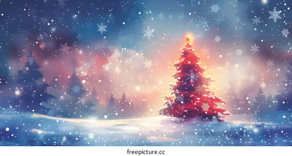 Christmas tree shining in the snow