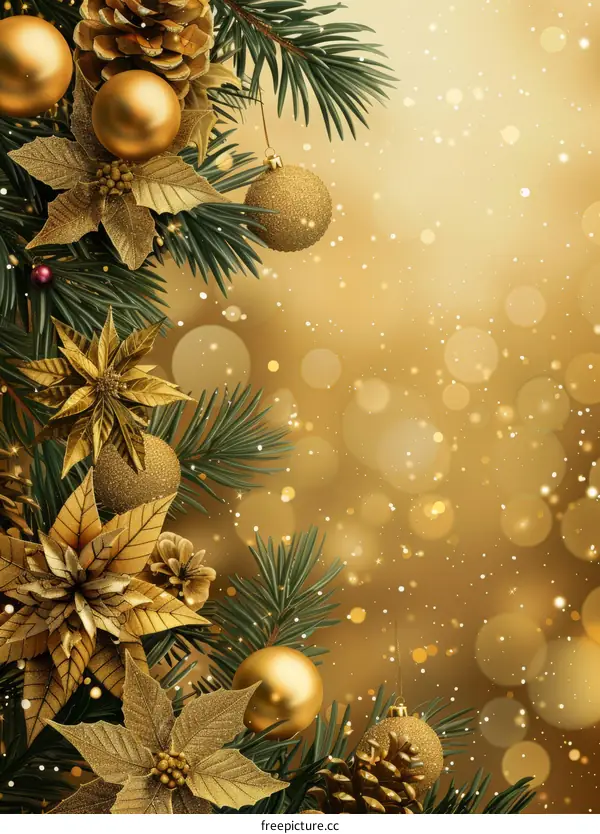 Christmas decorations with poinsettias and pine cones