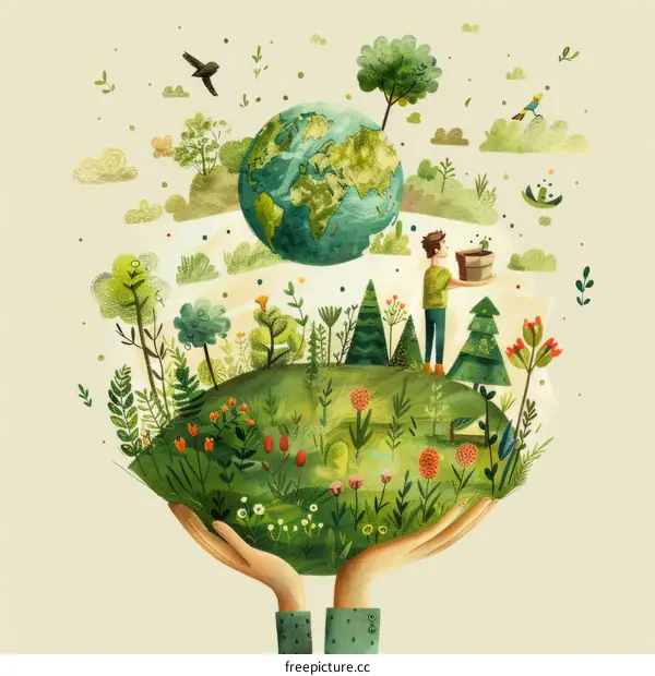 Protecting Our Planet: Hands Holding Earth with New Growth