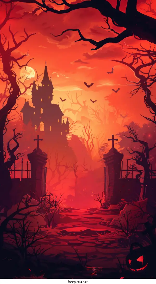 Haunted House with Bats Illustration