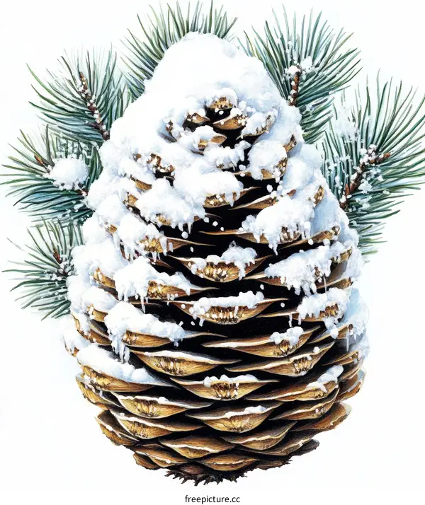 Winter Pine Cone with Snow