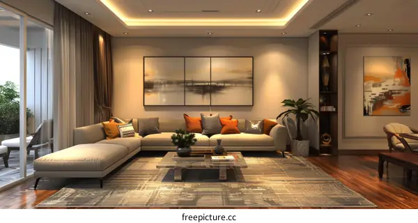 Modern Living Room with Large Sofa and Stylish Decor