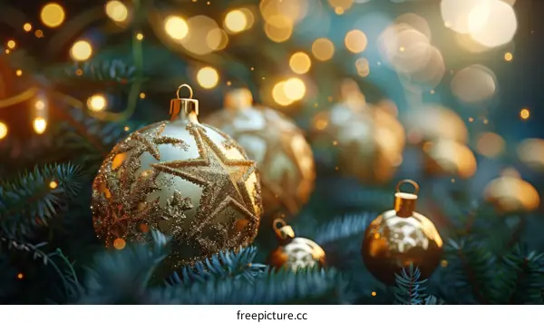 Christmas Tree Decorated with Colorful Ornaments and Twinkling Lights