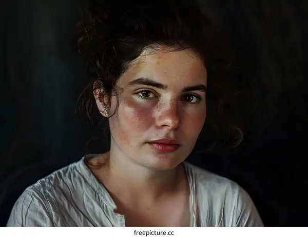 Portrait of a Young Woman with Freckles