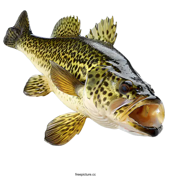 [Transparent Background PNG]A largemouth bass fish isolated on a white background