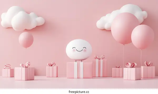 Pink Gift Boxes and Cute Cloud with Balloons