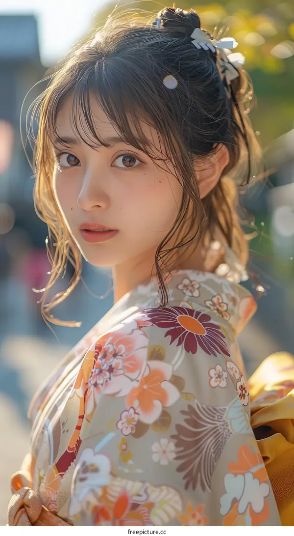 Beautiful Asian Woman in Traditional Japanese Kimono