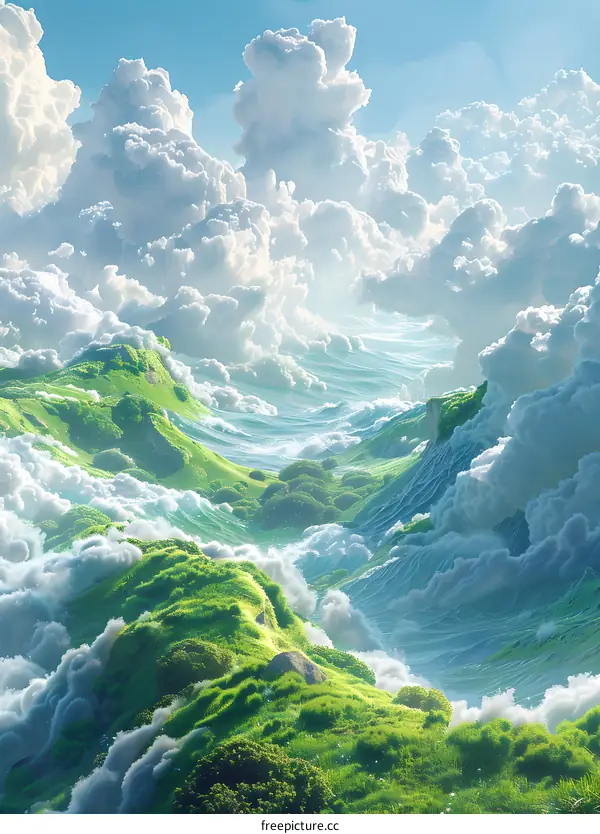 Green hills above the sea of clouds