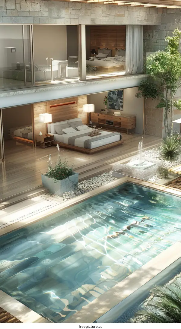 Tranquil Indoor Pool Sanctuary Adjoining a Luxurious Bedroom