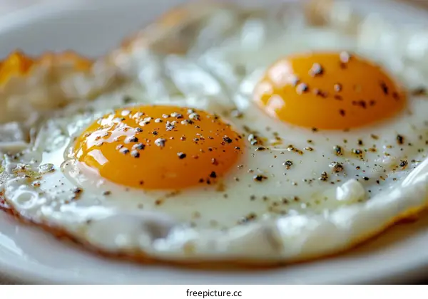 Two fried eggs on a white plate