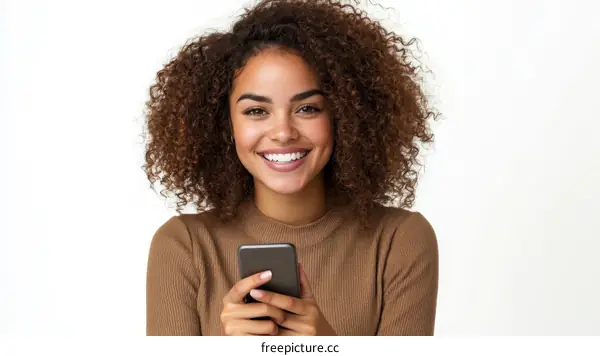 Smiling Woman Holding Smartphone