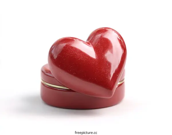 Red Heart-Shaped Decorative Box on White Background