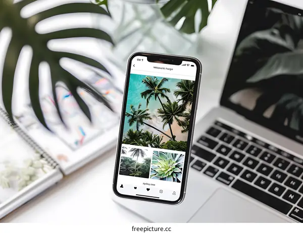 Smartphone Displaying Tropical Beach Photos