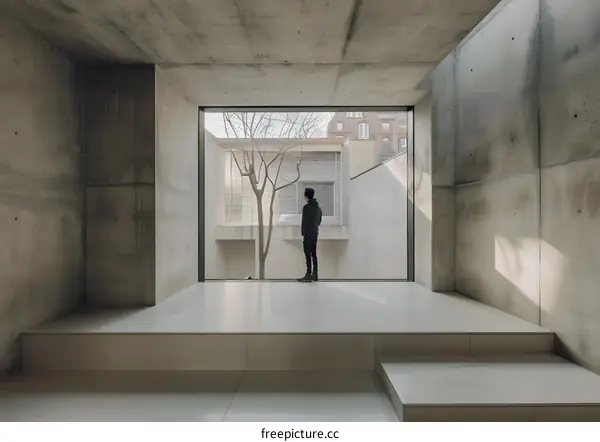 Minimalist Concrete Room With Window View