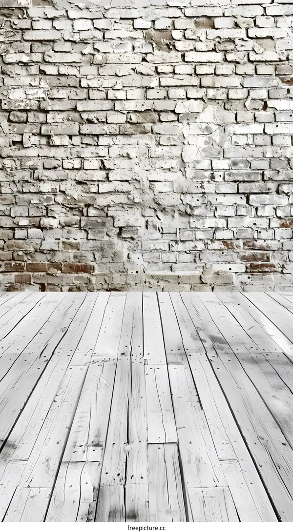 White Brick Wall and Wooden Floor Background