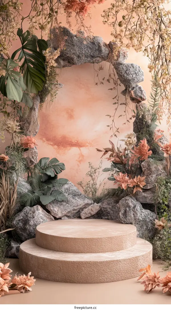 Beige Display Podium in a Botanic Garden Setting