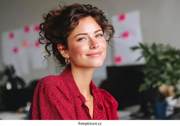 Confident Woman in Red Office Outfit