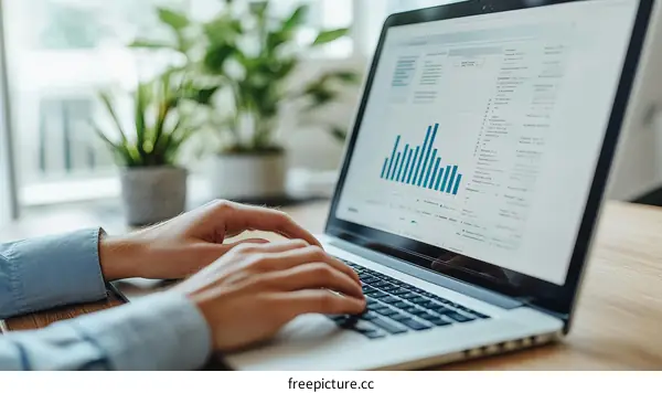 Business Person Working on Laptop with Charts