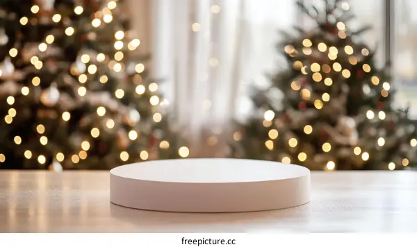 Christmas Display Podium with Blurred Background
