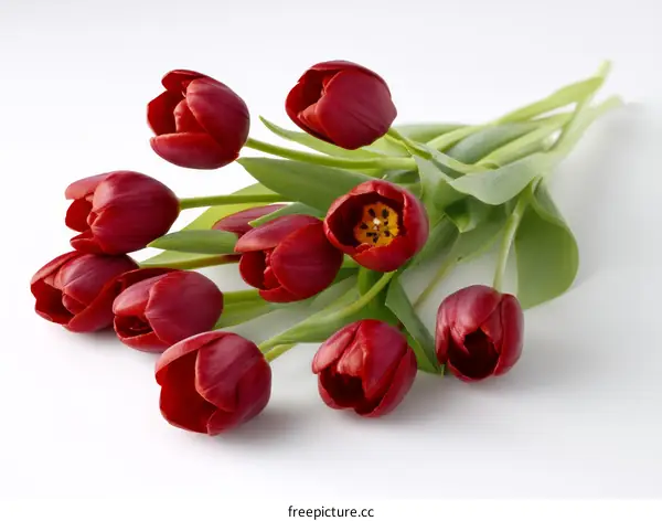 A Bouquet of Red Tulips on a White Background
