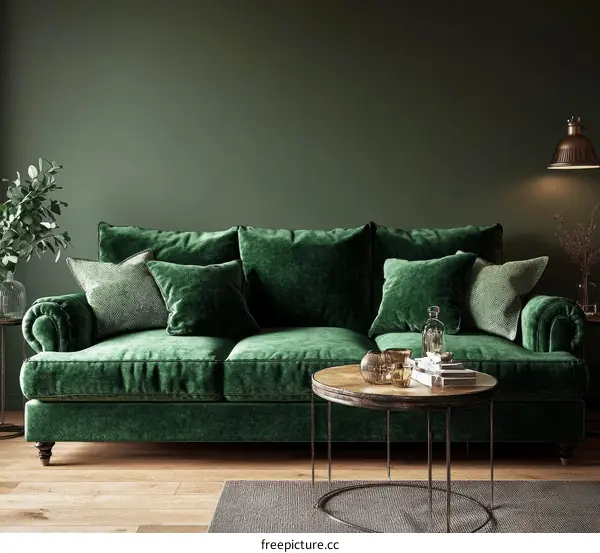 Elegant Green Velvet Sofa Living Room Scene