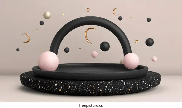 Black Gold and Pink Abstract 3D Sphere and Arch Display