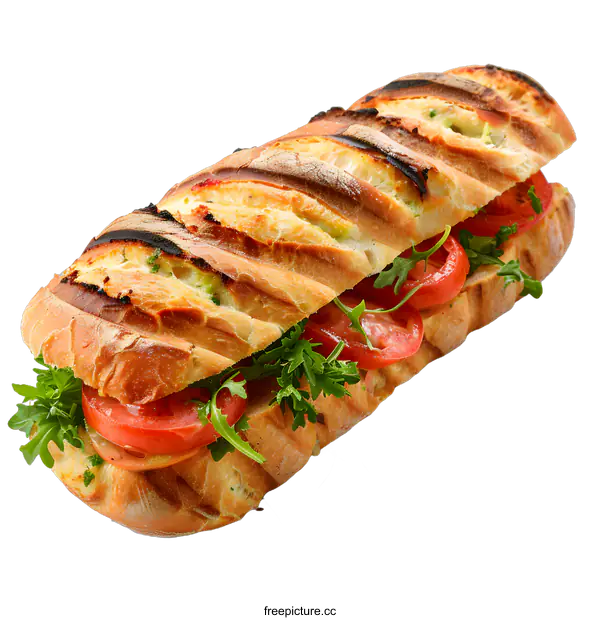 [Transparent Background PNG]Long sandwich with tomatoes and lettuce