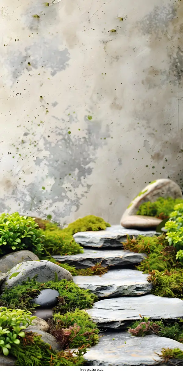 Stone Path and Moss in a Zen Garden