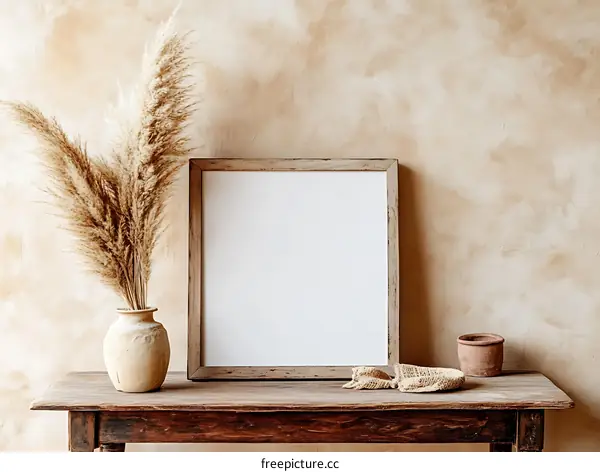 Empty Frame Decorated with Dried Pampas Grass