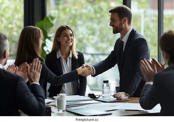 Businesspeople Handshake in Conference Room