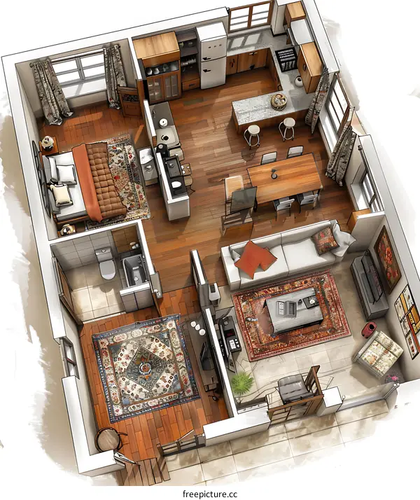 Modern Apartment Floor Plan with Detailed Interior Design