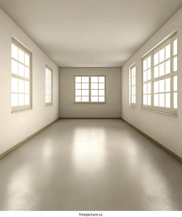 Empty Room with Three Windows and White Walls