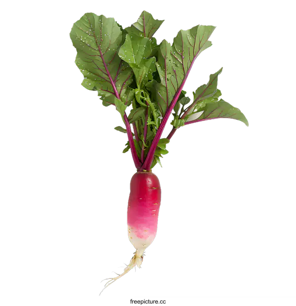 [Transparent Background PNG]Fresh Red Radish With Green Leaves On White Background