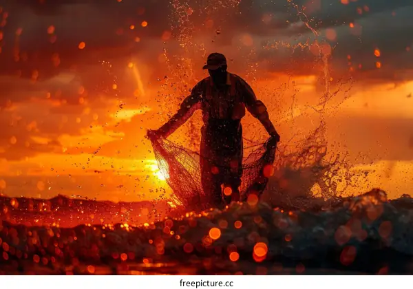 Fisherman in a sea of fire
